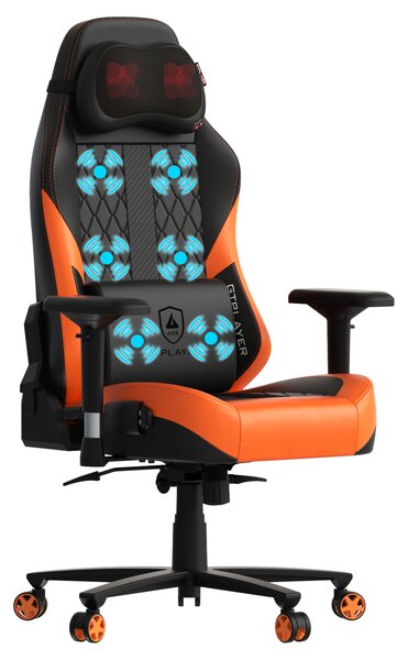 GTPLAYER sedia da gioco con massaggio, sedia da gioco con poggiapiedi con cuscino a molla, poltrona da gioco ergonomica sedia da ufficio 4D braccioli, sedia per PC arancione