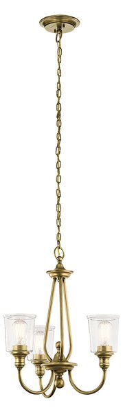 Lampadario Classico Waverly Acciaio Ottone Naturale Vetro 3 Luci E27