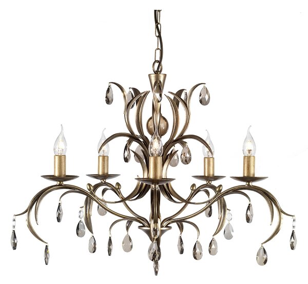 Lampadario Classico Lily Metallo Patina Di Bronzo Vetro 5 Luci E14