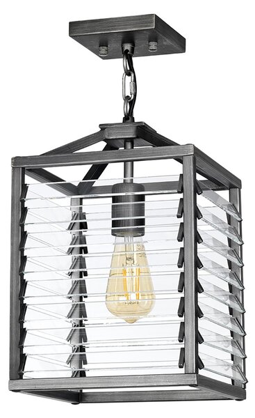 Sospensione Industrial Nordica Louvre Acciaio Canna Di Fucile Vetro 1 Luce E27