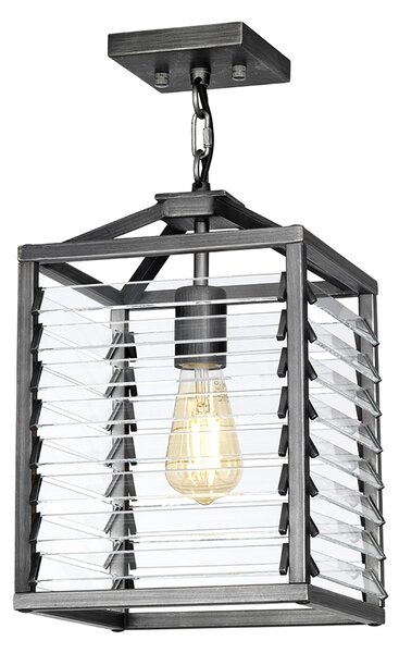 Sospensione Industrial Nordica Louvre Acciaio Canna Di Fucile Vetro 1 Luce E27