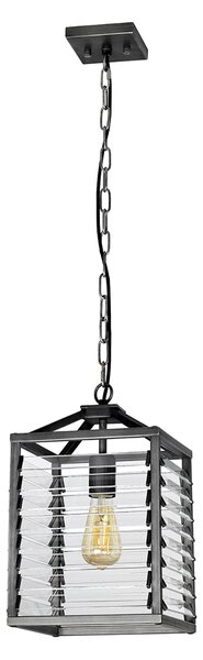 Sospensione Industrial Nordica Louvre Acciaio Canna Di Fucile Vetro 1 Luce E27