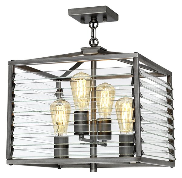Lampadario Industrial Nordico Louvre Acciaio Canna Di Fucile Vetro 4 Luci E27