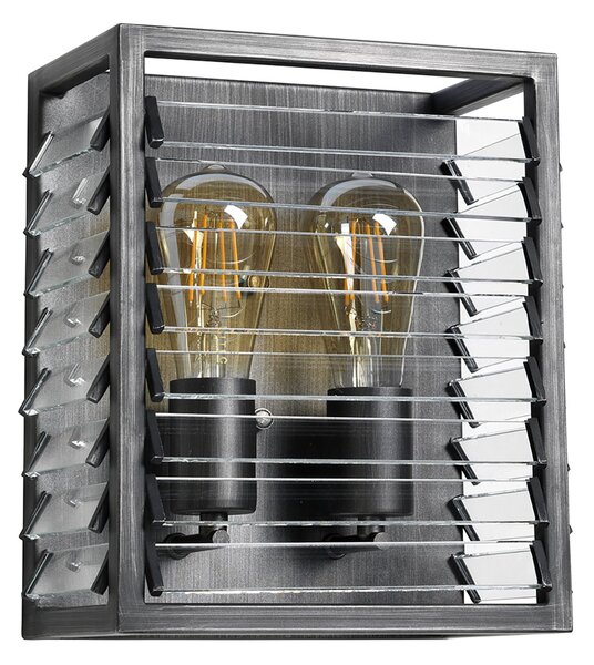 Applique Industrial Nordico Louvre Acciaio Canna Di Fucile Vetro 2 Luci E27