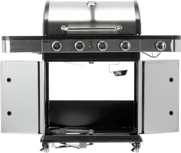 Griglia a gas 14,2 kW, 4+1 bruciatori, acciaio inox 133 x 57 x 112 cm
