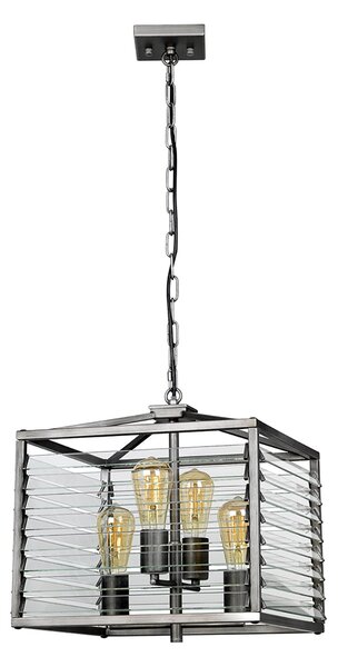 Lampadario Industrial Nordico Louvre Acciaio Canna Di Fucile Vetro 4 Luci E27