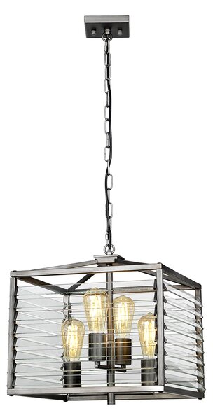 Lampadario Industrial Nordico Louvre Acciaio Canna Di Fucile Vetro 4 Luci E27