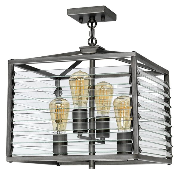 Lampadario Industrial Nordico Louvre Acciaio Canna Di Fucile Vetro 4 Luci E27