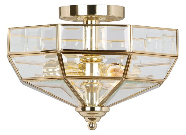 Lampada A Soffitto Contemporanea Old Park Ottone Lucido Vetro 2 Luci E27