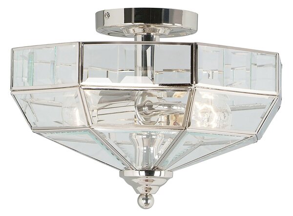 Lampada A Soffitto Contemporanea Old Park Ottone Nichel Lucido Vetro 2 Luci E27