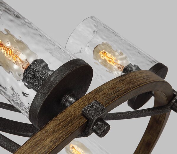 Lampadario Industrial Angelo Acciaio Anticato Metallo Vetro Grigio 6 Luci E27