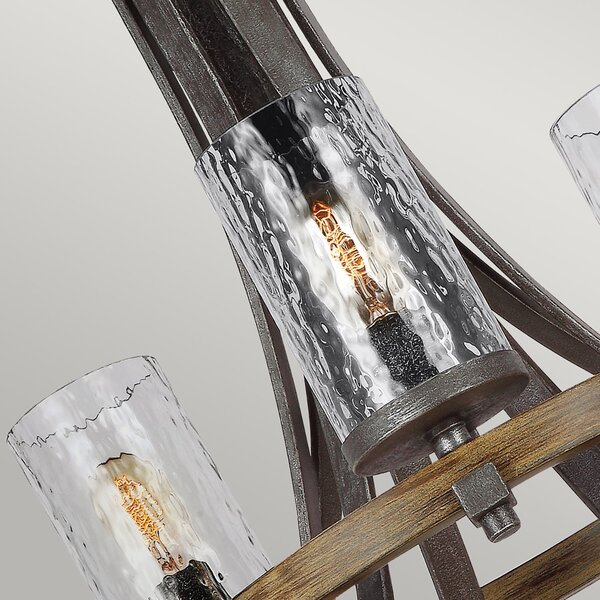 Lampadario Industrial Angelo Acciaio Anticato Metallo Vetro Grigio 9 Luci E27