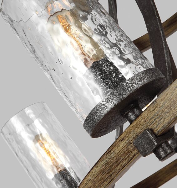Lampadario Industrial Angelo Acciaio Anticato Metallo Vetro Grigio 9 Luci E27