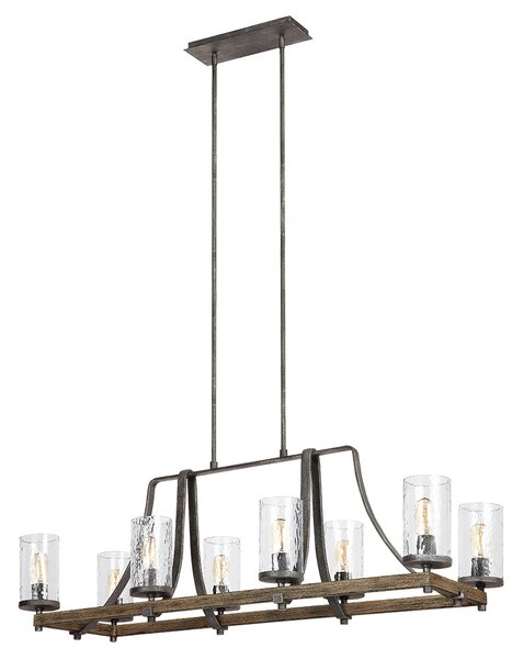 Lampadario Industrial Angelo Acciaio Anticato Metallo Vetro Grigio 8 Luci E27