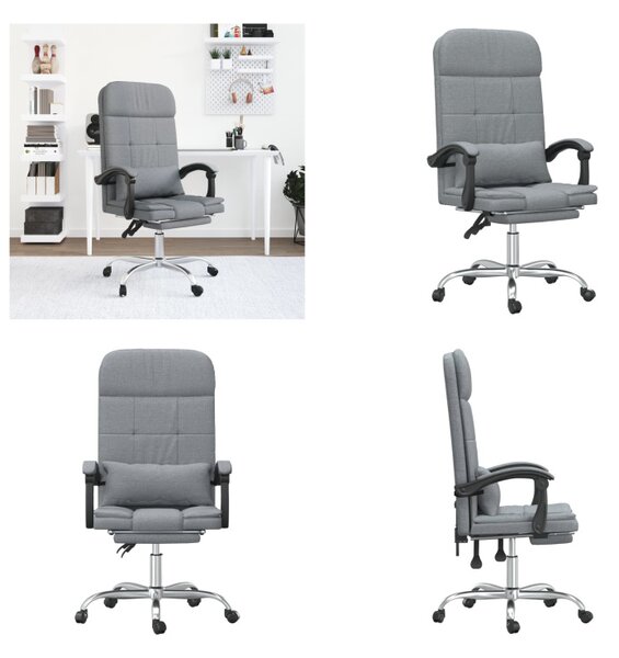 VidaXL Sedia da ufficio con funzione massaggio in tessuto grigio chiaro - Sedia da ufficio massaggiante - Sedie da ufficio massaggianti - Sedia da ufficio con funzione massaggio - Sedia da ufficio elettrica