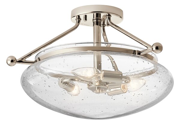 Lampada A Soffitto Contemporanea Belle Acciaio Nichel Lucido Vetro 3 Luci E14