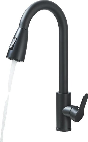 Rubinetto da cucina, doccetta estraibile flessibile, design monocomando, nero