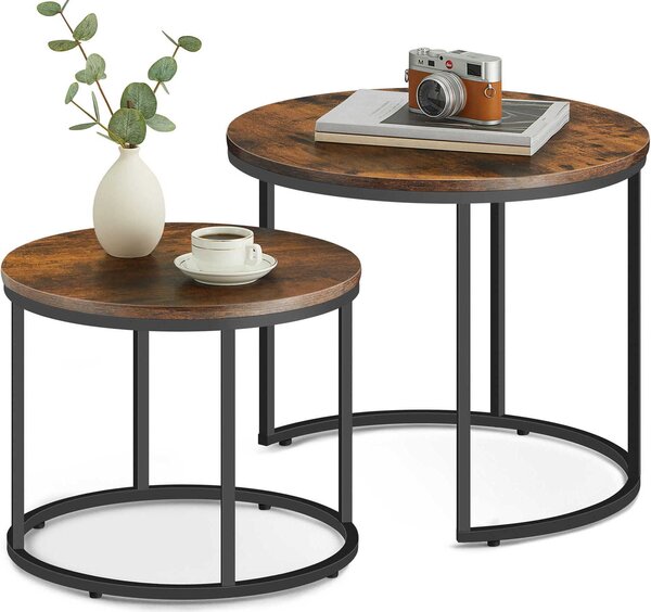 Set di 2 tavolini da salotto Tavolino rotondo Loft Design 2 in 1 Incastro Superficie antigraffio, Soggiorno | Rovere rustico con gambe nere