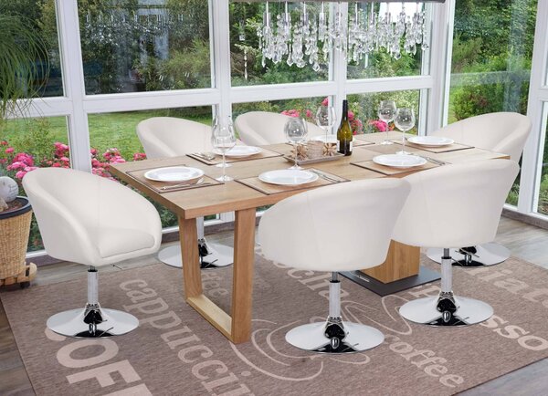 Set di 6 sedie per sala da pranzo HWC-F19, sedia da cucina sedia girevole sedia lounge, girevole regolabile in altezza ~ Pelle finta bianco