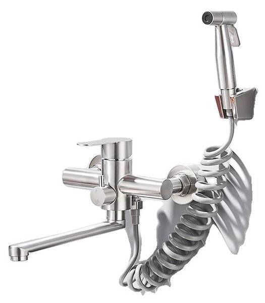 Rubinetto da cucina a parete in acciaio inox, design a doppio supporto, acqua calda e fredda, nichel