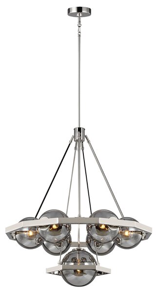 Lampadario Contemporaneo Harper Acciaio Nichel Lucido Vetro 7 Luci E14