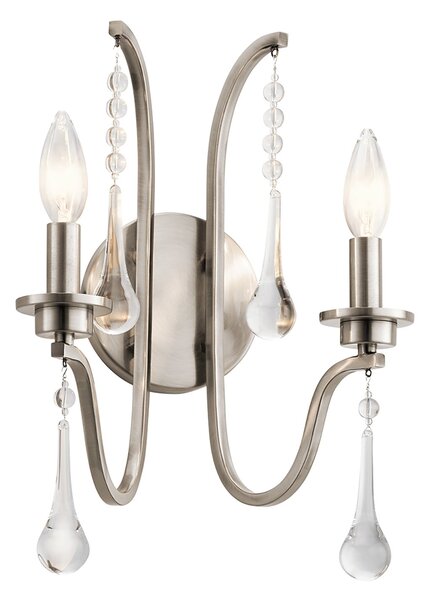 Applique Classica Karlee Acciaio Peltro Classico Cristallo 2 Luci E14