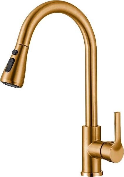 Rubinetto da cucina con funzione di erogazione estraibile, design contemporaneo, cf04043-ORO