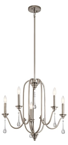 Lampadario Classico Karlee Acciaio Peltro Classico Cristallo 5 Luci E14