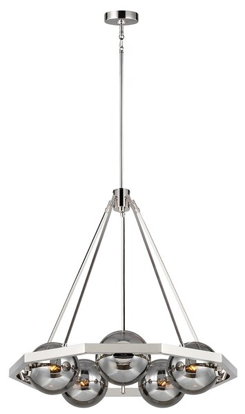 Lampadario Contemporaneo Harper Acciaio Nichel Lucido Vetro 5 Luci E14