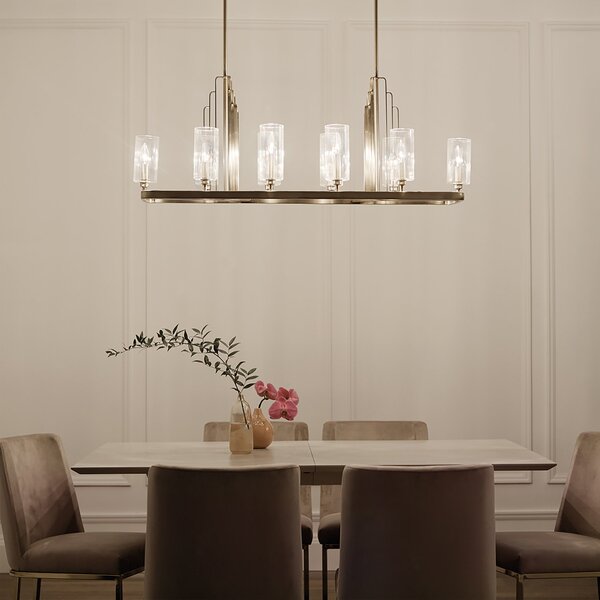 Lampadario Contemporaneo Kimrose Acciaio Ottone Spazzolato Vetro 10 Luci E14