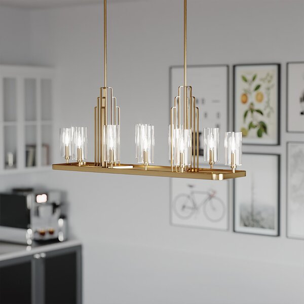 Lampadario Contemporaneo Kimrose Acciaio Ottone Spazzolato Vetro 10 Luci E14