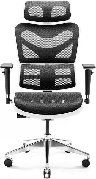 Diablo V-Commander Sedia ergonomica da ufficio Sedia direzionale Bracciolo 3D Supporto lombare Poggiatesta regolabile e sedile in rete Bianco-Nero