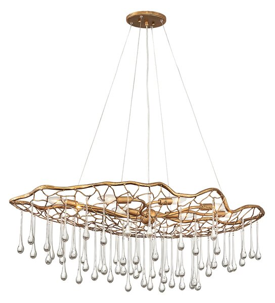Lampadario Contemporaneo Laguna Acciaio Oro Brunito Vetro 8 Luci E14