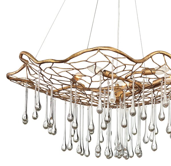 Lampadario Contemporaneo Laguna Acciaio Oro Brunito Vetro 6 Luci E14