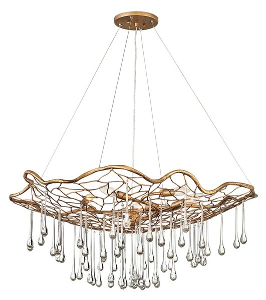 Lampadario Contemporaneo Laguna Acciaio Oro Brunito Vetro 6 Luci E14