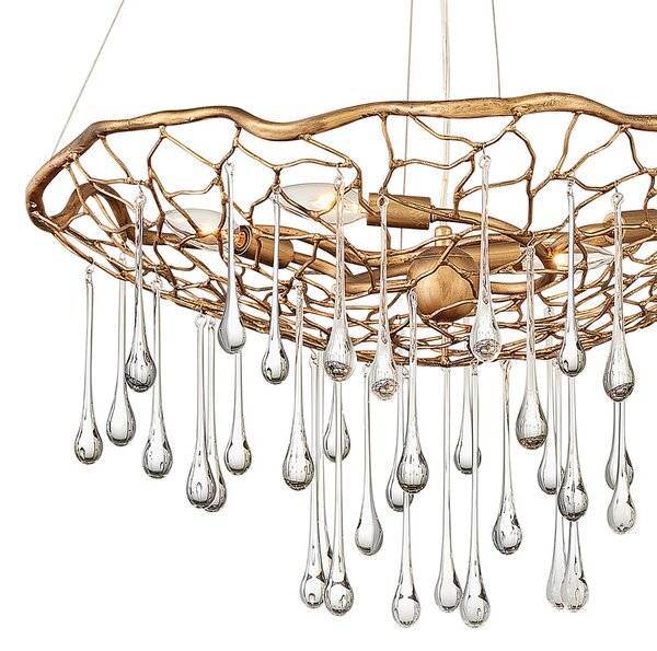 Lampadario Contemporaneo Laguna Acciaio Oro Brunito Vetro 4 Luci E14
