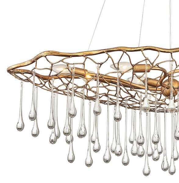 Lampadario Contemporaneo Laguna Acciaio Oro Brunito Vetro 8 Luci E14