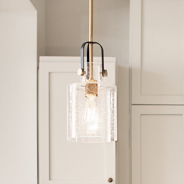 Sospensione Industrial Nordico Kitner Acciaio Ottone Vetro 1 Luce E27