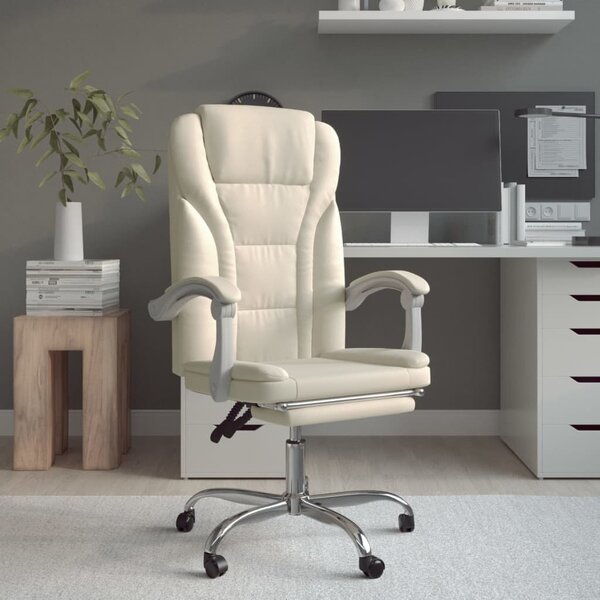 The Living Store Sedia da ufficio con funzione reclinabile in ecopelle crema