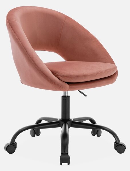 Sedia da ufficio con rotelle in velluto, Rosa antico