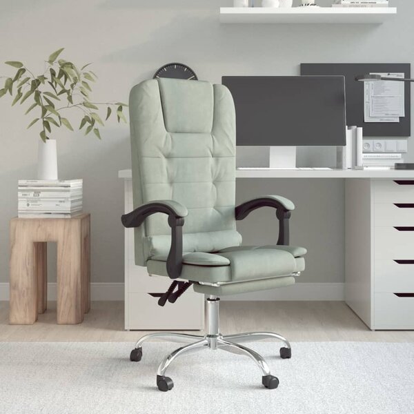 The Living Store Sedia da ufficio con funzione massaggio Velluto grigio chiaro