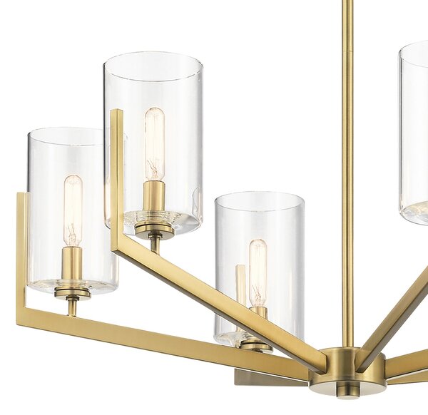 Lampadario Contemporaneo Nye Acciaio Ottone Naturale Spazzolato 6 Luci E14