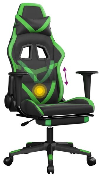 Sedia da gaming vidaXL con funzione massaggio e poggiapiedi, in Pelle finta nera e verde