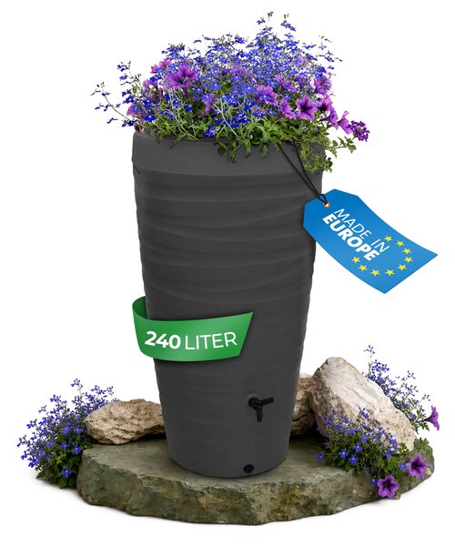 YourCasa Cisterna per acqua piovana 240 litri [Wave Design] - Resistente al gelo e ai raggi UV Antracite