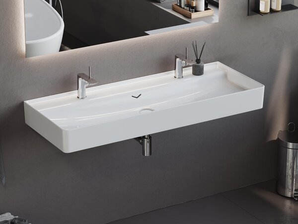 Aqua Bagno Venus Lavabo in Vetroceramica, mobile lavabo 120 cm, 2 fori per rubinetto