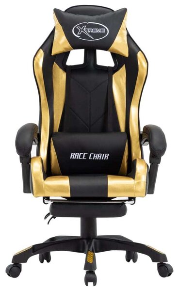 Sedia da Gaming con Poggiapiedi Oro e Nera in Pelle finta
