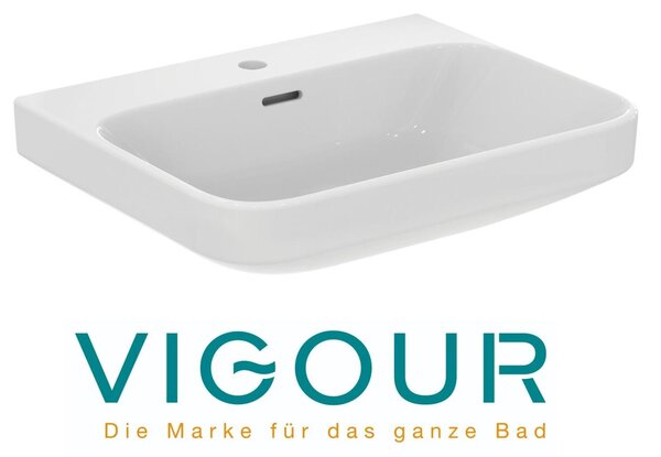 Lavabo VIGOUR DERBY V3 55x45 cm PflegetectPlus con foro per rubinetto e troppopieno, bianco