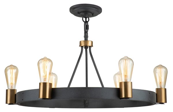 Lampadario Industrial Nordico Silas Acciaio Zinco Antico Ottone 6 Luci E27