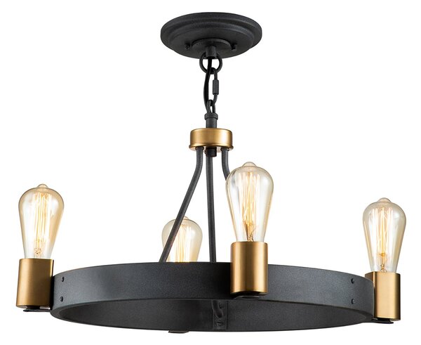 Lampadario Industrial Nordico Silas Acciaio Zinco Antico Ottone 4 Luci E27