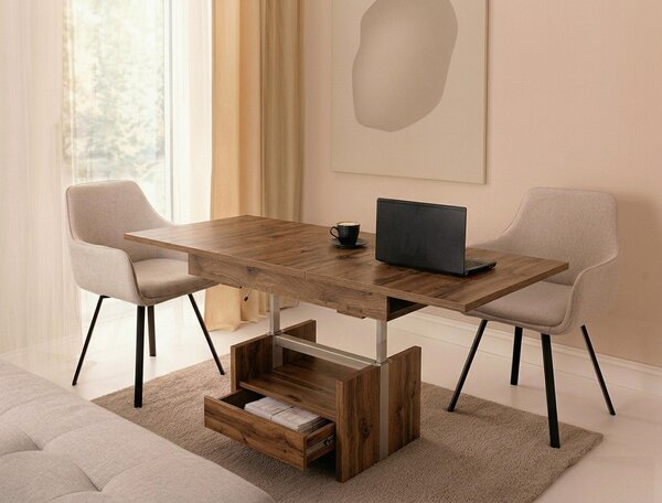 Tavolino di design WM-1, regolabile in altezza, allungabile, con cassetto